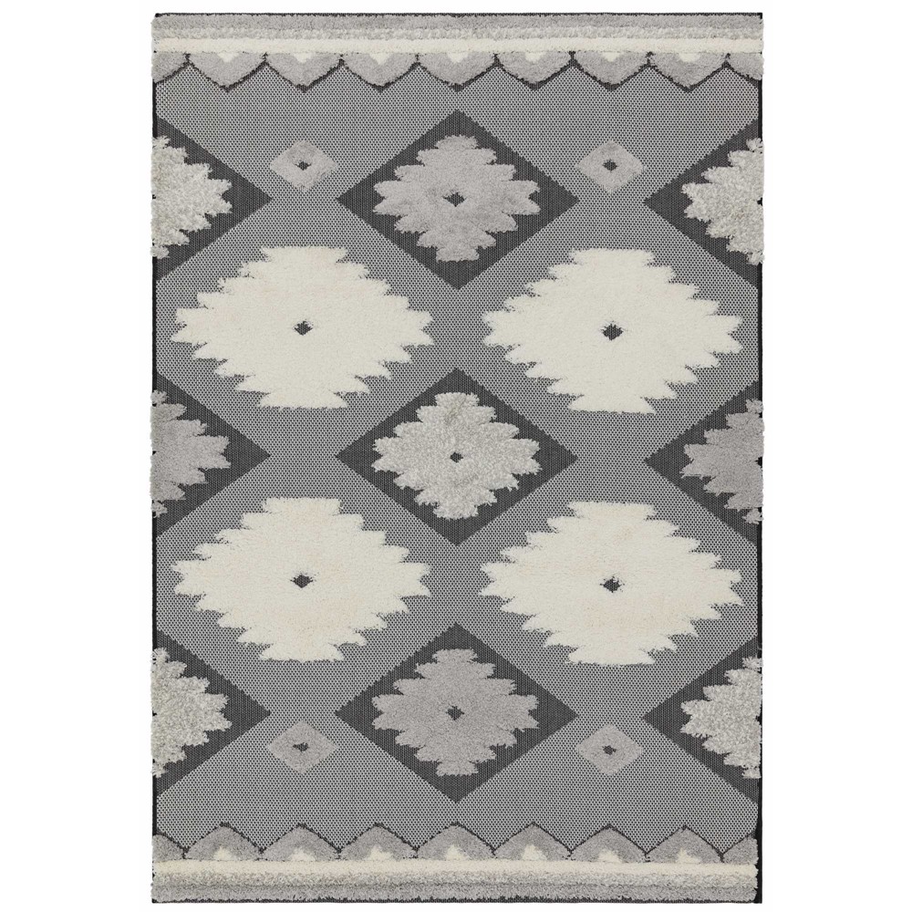 Monty Tribal Geometric Outdoor Rugs in MN01 Black Cream